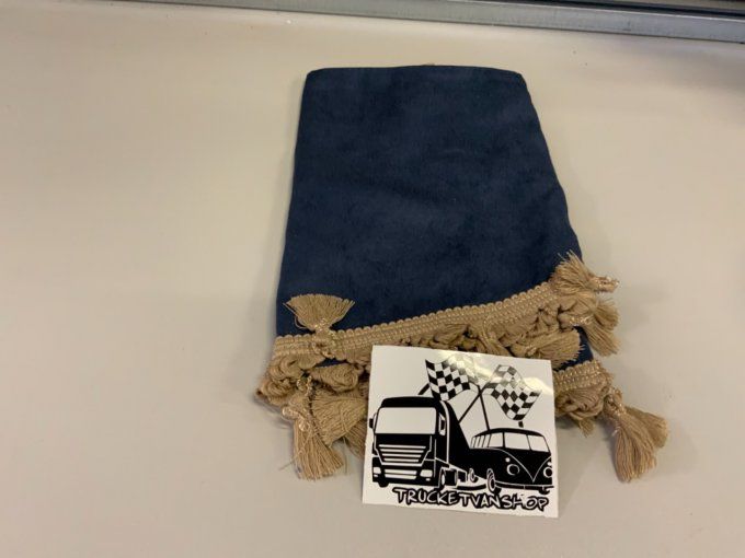 Rideaux Fixe gamme aux10 bleu fonces pompon beige fonces stock