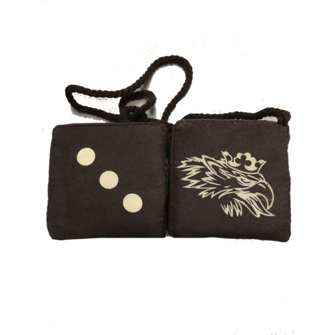 Dés en tissus marron foncés logo beige