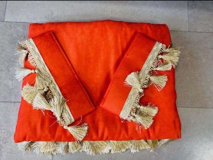 rideaux gamme aux10 doubler même tissus orange pompon dorés 90cm stock